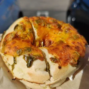 "Cheezy Jalapeno" bagel with cream cheese