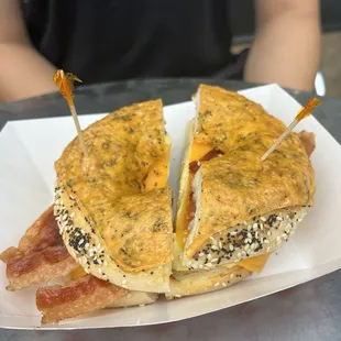 Bacon and Cheese Beggle on Cheesy Everything