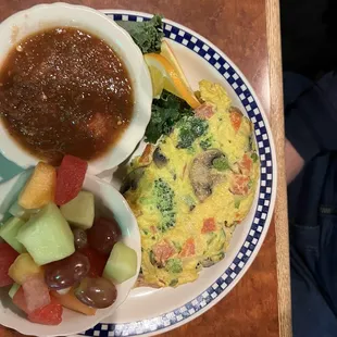 Vegetable Omelet with fruit and salsa