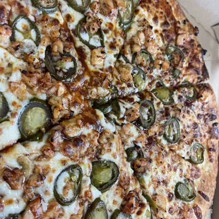 BBQ chicken pizza, add ons  of jalapeños !