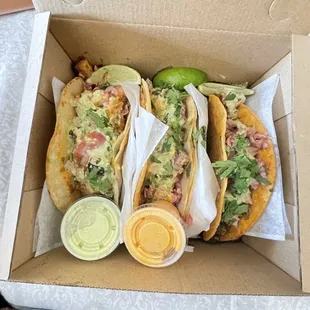 Street Tacos (3) Green Sauce 6oz Red Sauce 6oz