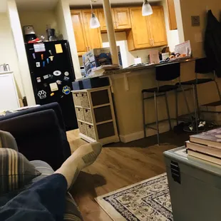 a living room and kitchen