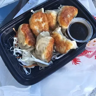 a tray of dumplings