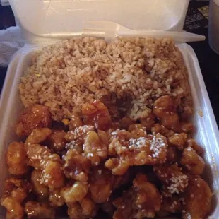 Huge lunch portion of sesame chicken and so yummy!!