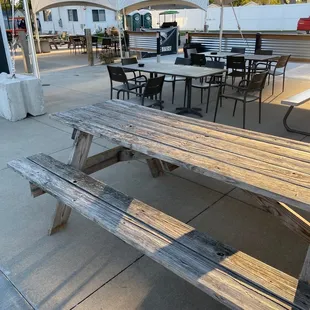 a wooden picnic table