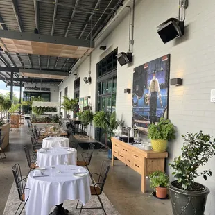 tables with white tablecloths