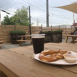 Outdoor seating at east end brewing