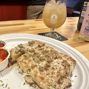 Smooth sailing craft cocktail &amp; cheesy sticks with crumble sausage!