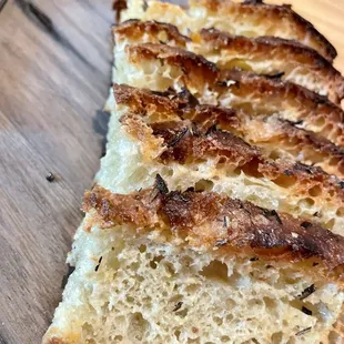 Close up of focaccia