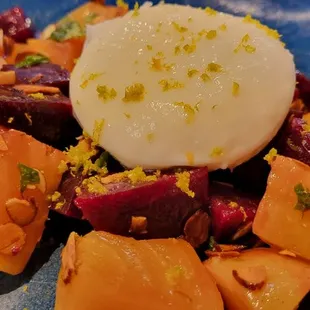 Beet &amp; Burrata almonds, mint, basil, lemon citronette, orange zest