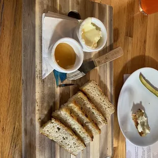 In house made bread, non filtered honey, and hand churned butter.