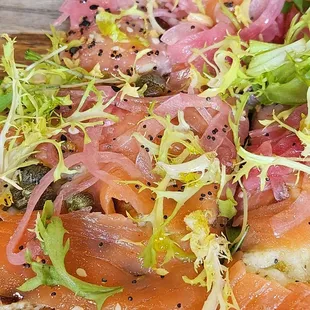Bagels and lox flat bread