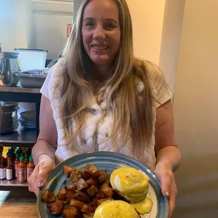 Eggs Benedict with corn bread pancake inside!