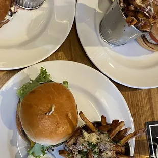 three plates of food on a table