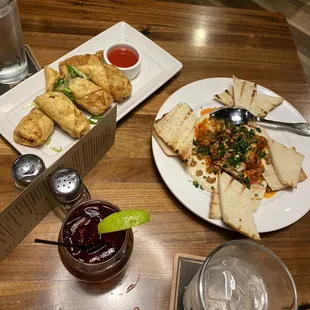 Moroccan Cauliflower (right), Pork Bell Egg Rolls (left)