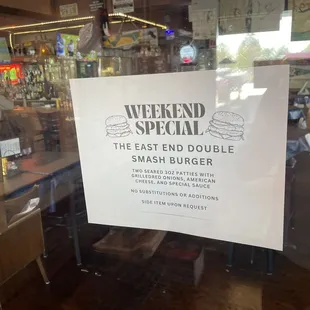 Weekend Special!  Double Smash Burger!  Wtf does side item upon request mean?