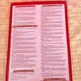 the menu and prices