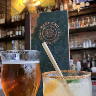 a drink and a book