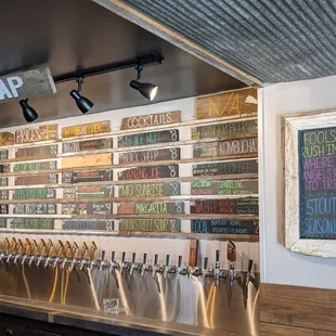a wall of beer taps