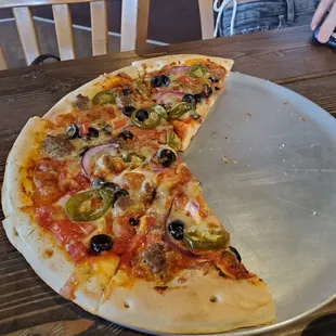 There are 3 slices missing, there were 3 people at our table...no none of us finished our slice