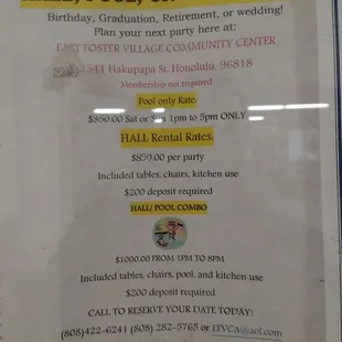 Rates for parties