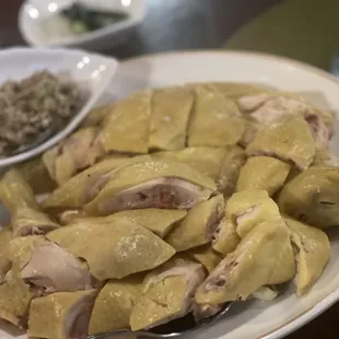 Steamed chicken with ginger and scallions