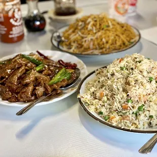 Shrimp Fried Rice/ SSS Chow Mein/ Mongolian Beef