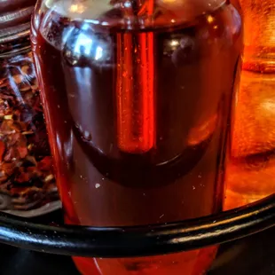 Close-up of the hot oil available at the tables