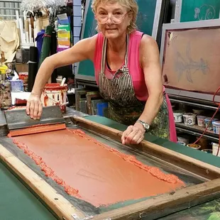 Hand printing our fabric at East Honolulu Clothing Company