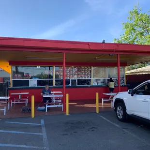 Old style drive in burger joint in the downtown area