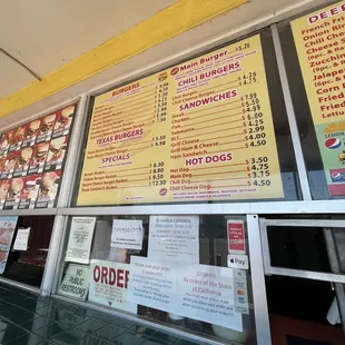 menus and prices