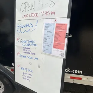 Specials Menu I'm sure this may change often