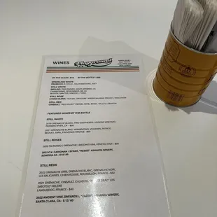 Wine menu