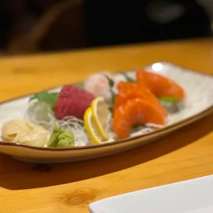 Salmon, Tuna (Maguro), and Yellowtail Sashimi