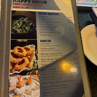 Happy hour menu