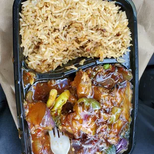 rice, meat and vegetables