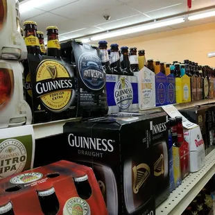 a shelf of beer bottles