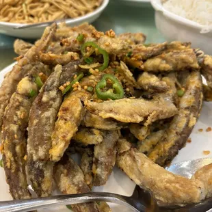 Deep fried silver fish with egg yolk