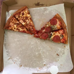 two slices of pepperoni pizza