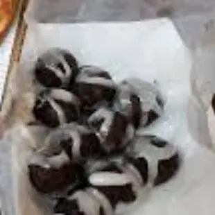 The chocolate donut holes with frosting