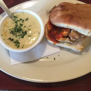 Pick 2 Lunch: Chicken Parm &amp; Shrimp Corn Bisque
