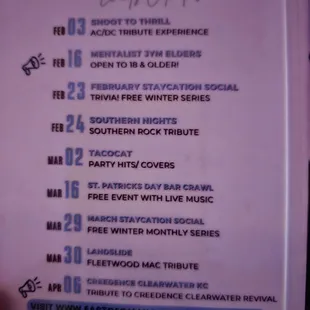 Upcoming live events as of 2-24-2024