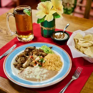 a plate of food and drink