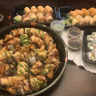 a variety of sushi and rolls