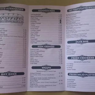 Back side of menu