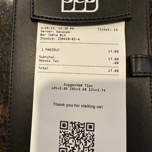 Receipt with no tax.