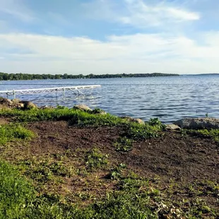 a view of the water from the shore