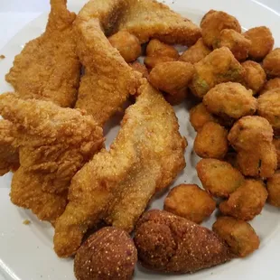 Fried southern catfish, okra, and hush puppies