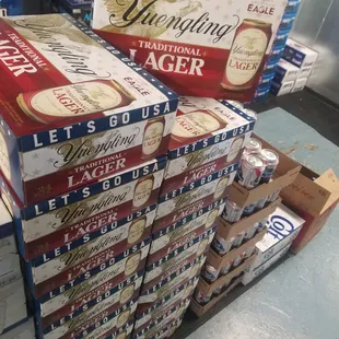 stacked boxes of beer