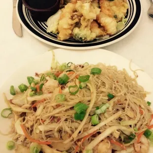 Pancit (Philippines) and Shrimp Tempura